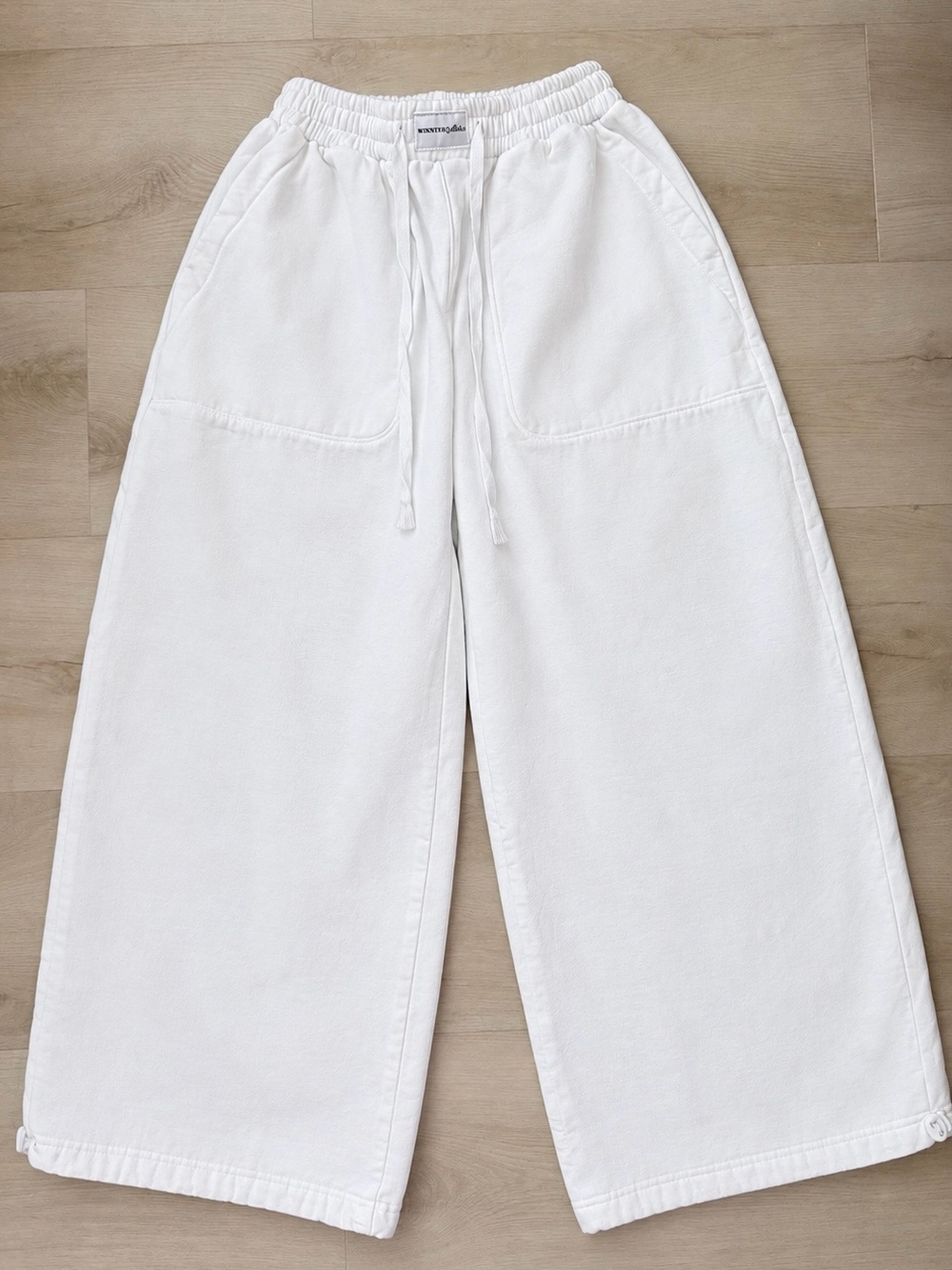 White Wide-Leg Drawstring Pants